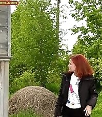 Spying on redhair teen peeing near road