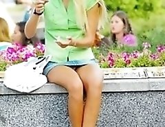Blonde bimbo in sexy upskirt pics
