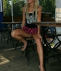 Nude upskirt view from lusty doll sitting with spread legs