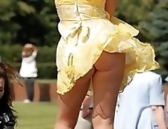 Strong wind causes thong upskirt moments