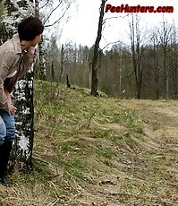 Spying on teen peeing in spring forest