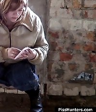 Voyeur shots of an unsuspecting girl taking a leak