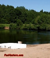 Exciting teen peeing naked near the lake