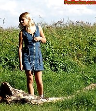 Blonde teen pissing in the park