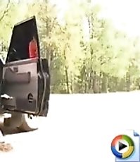 Sexy shaved teen peeing near the car