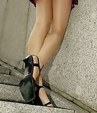 Stairs panty-hose upskirt