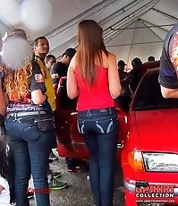 Fat butted gals show ultra low jeans